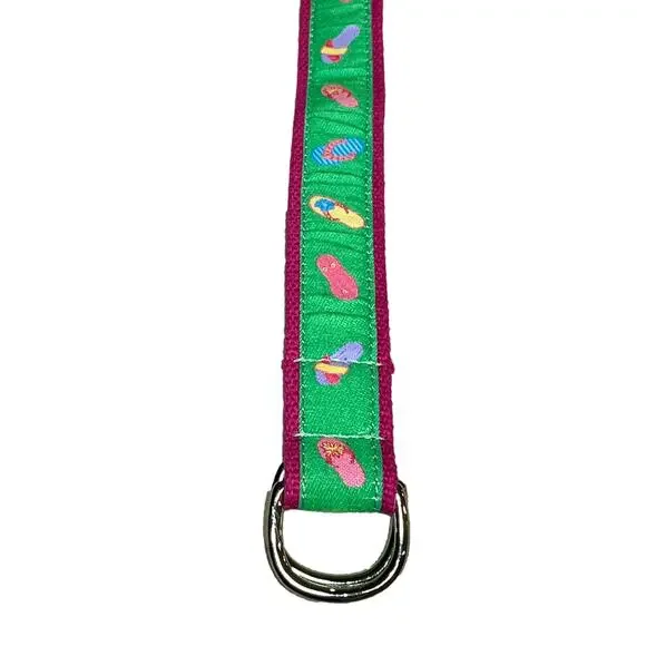 Preston Flip Flop Print Canvas Belt 50 Inch Pink Green - Picture 3 of 6
